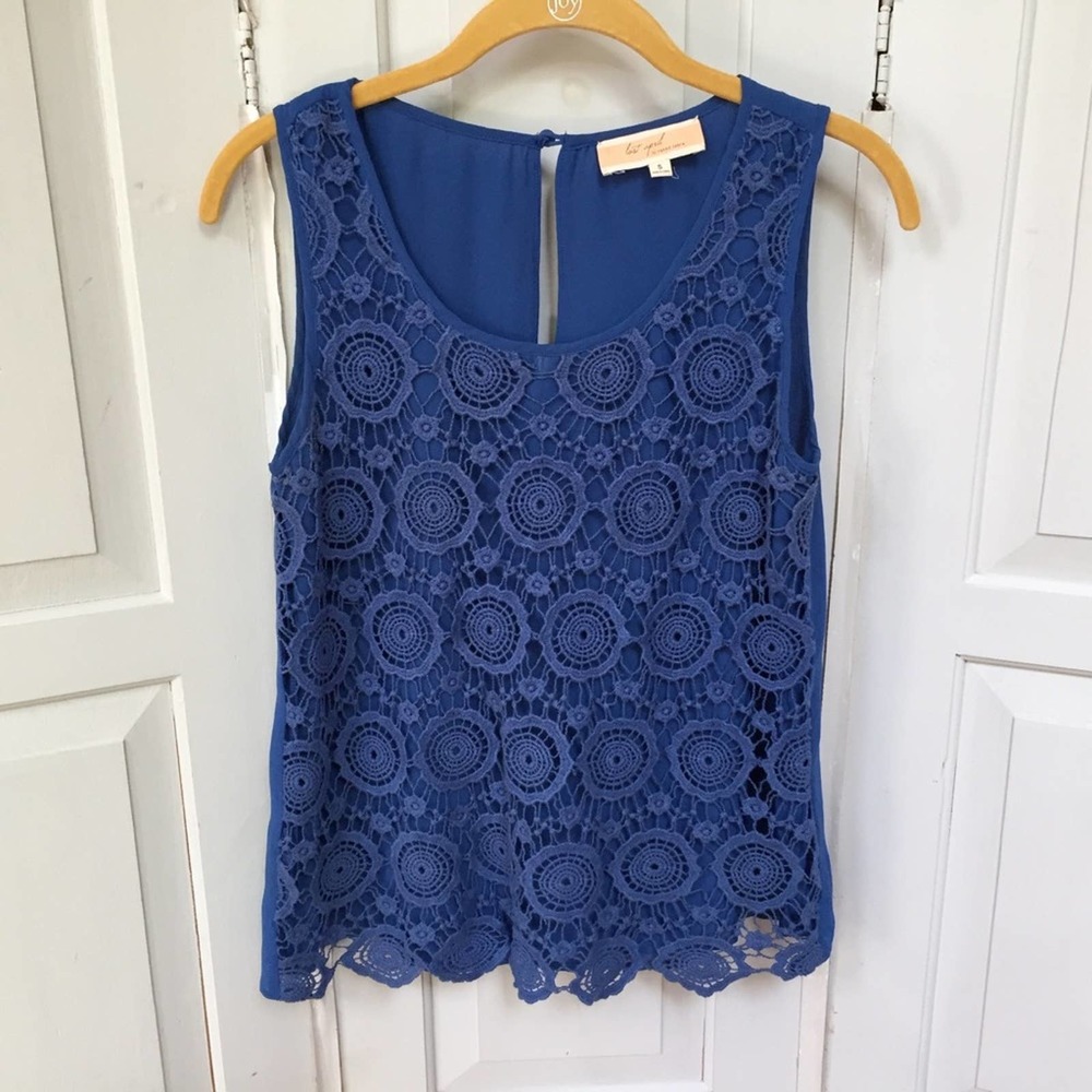 Lost April by Naked Zebra Blue Lace Top